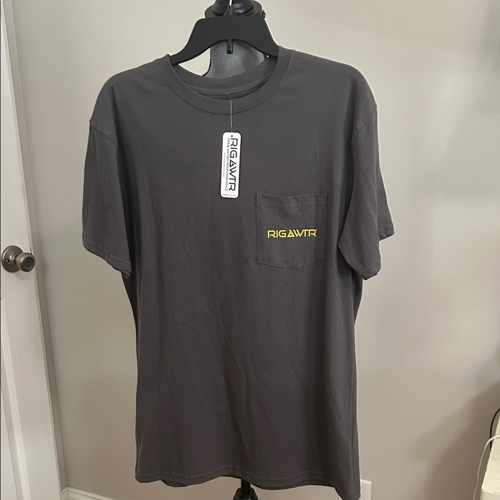 💕5/$15 Rigawtr Short Sleeve Pocket Tee - Charcoal with Yellow Logo, NEW UV 50